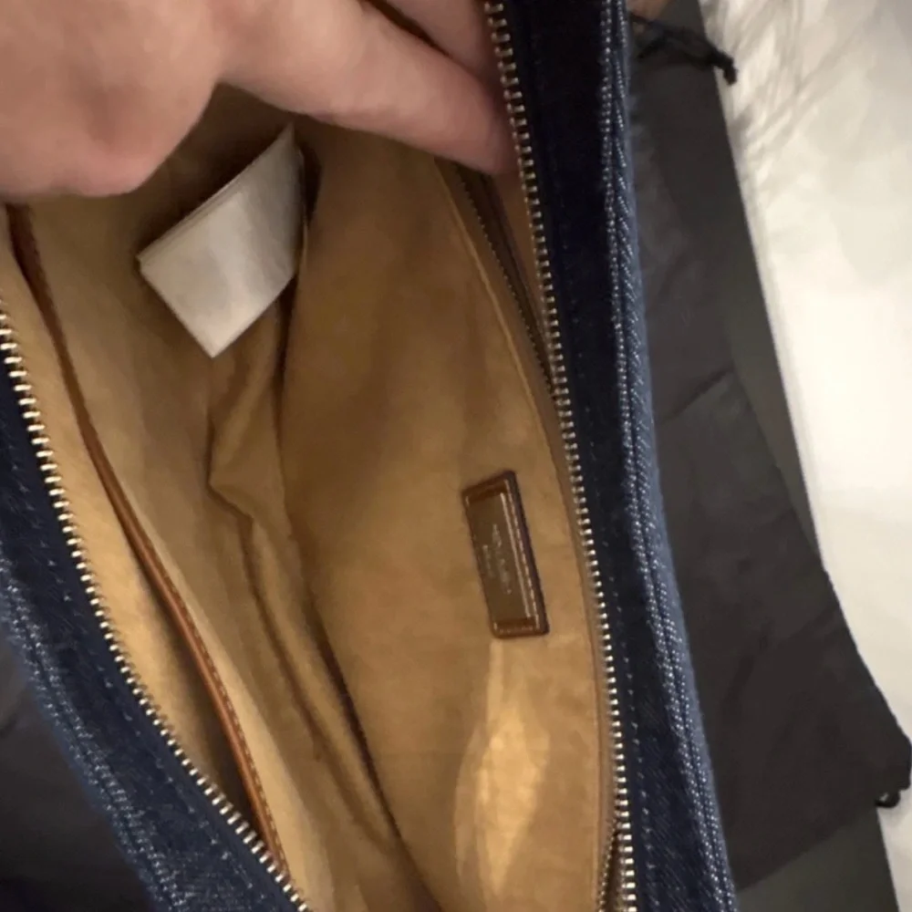 Lauren Ralph Lauren Denim Crescent Shoulder Bag with Tan Leather Trim - Picture 7 of 8